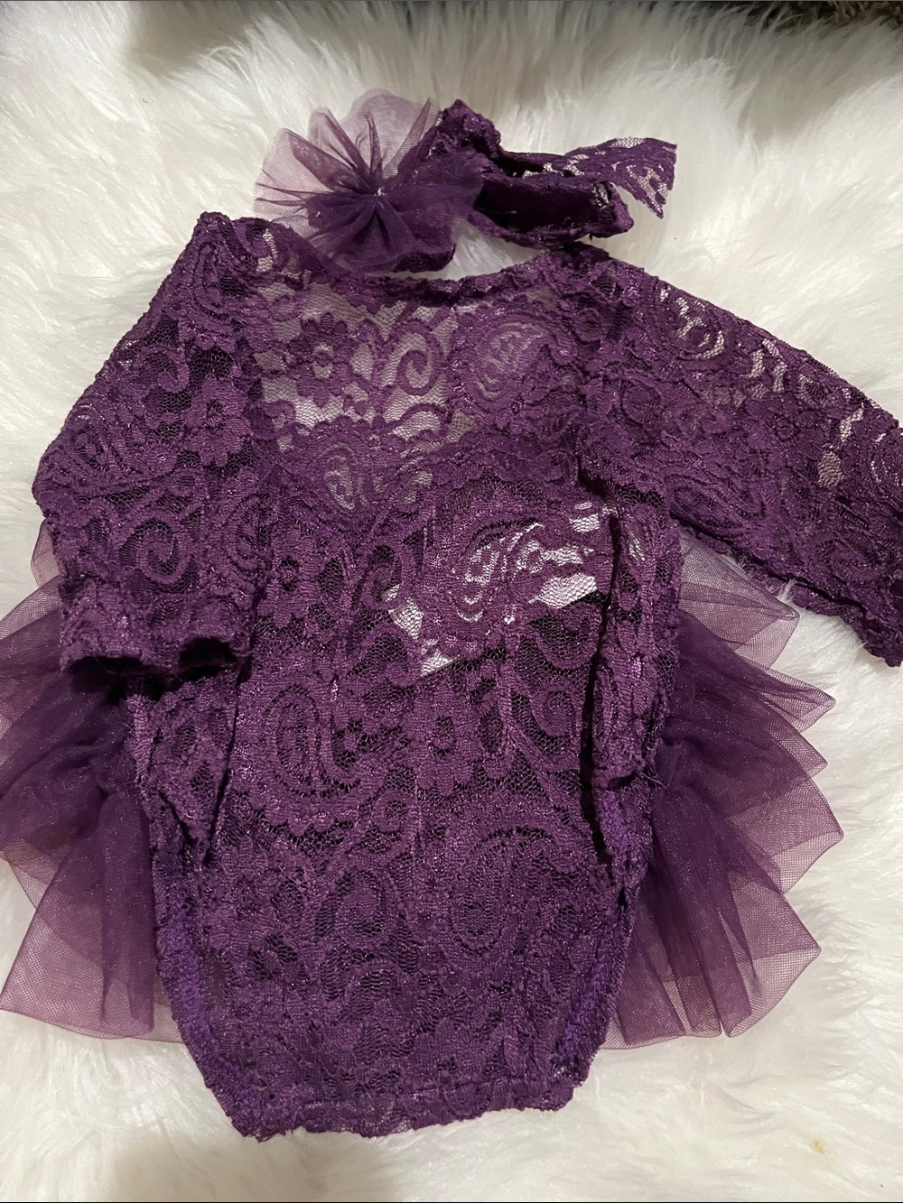 Purple Lace Tulle Baby One-Piece Romper